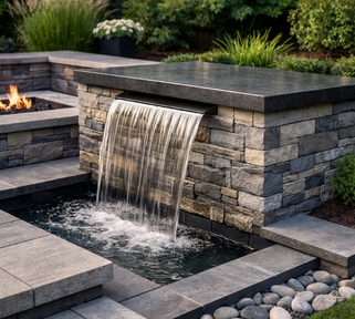 Residential hardscape water feature and stonework detail